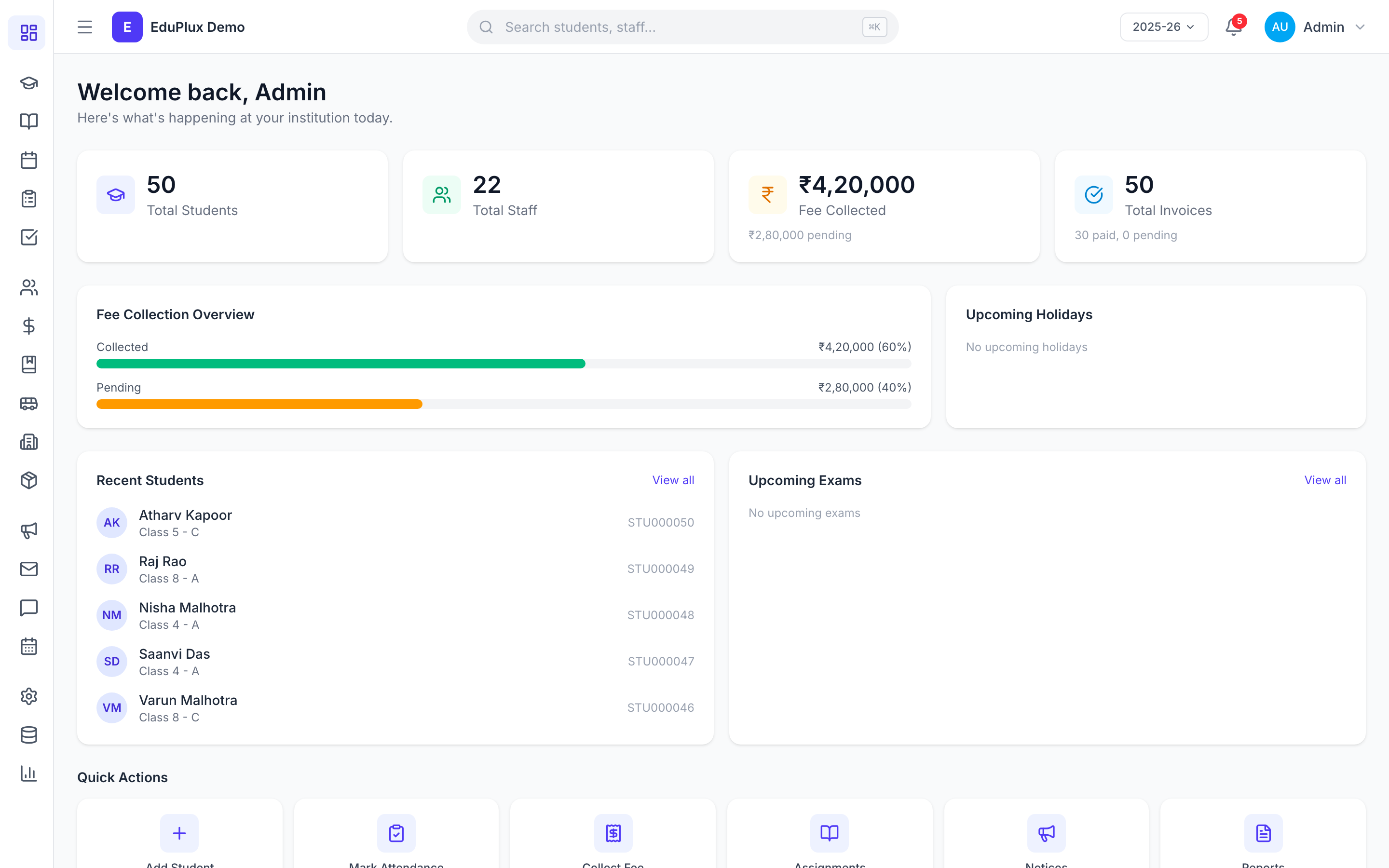 EduPlux admin dashboard