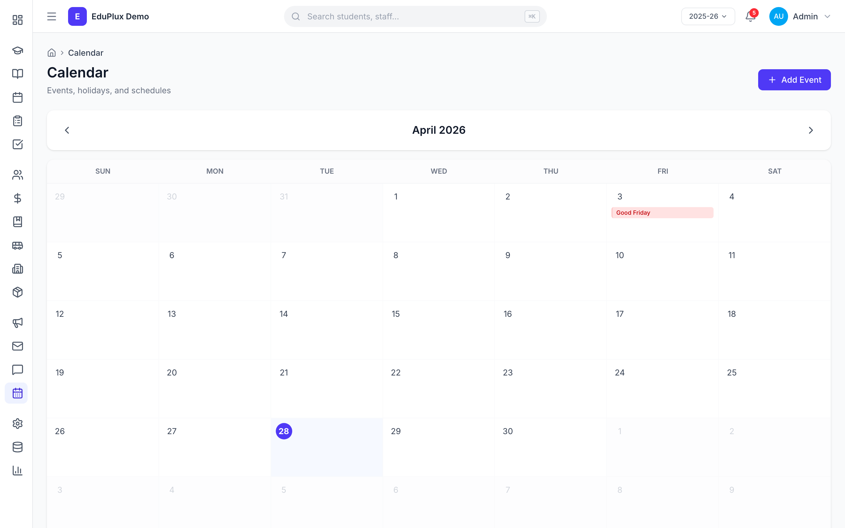 Calendar & Holidays